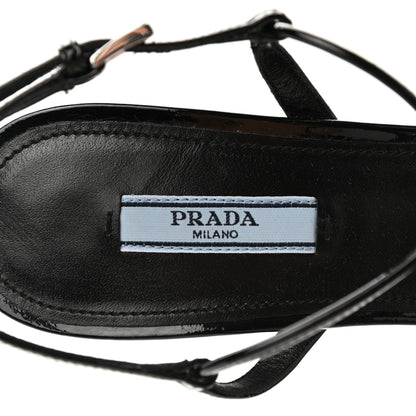 Prada Patent T-Strap Wedge Sandals 38.5 Black 7 of 8