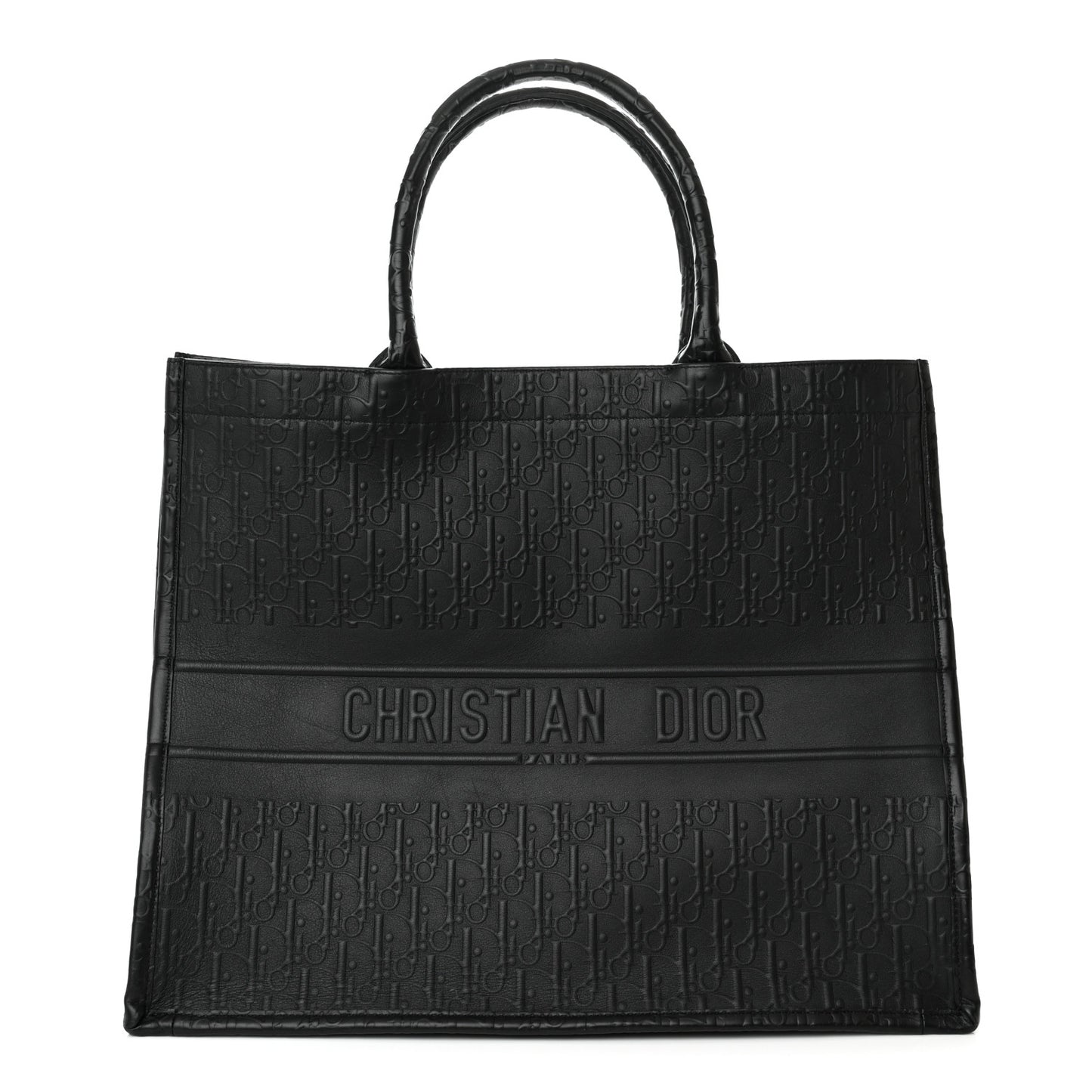 Oblique Calfskin Embossed Large Book Tote Black