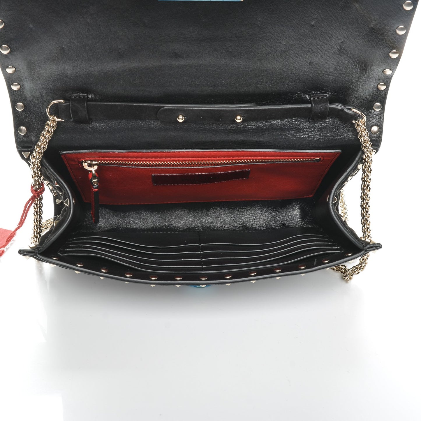 Suede Rockstud Spike Wallet on Chain Black