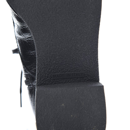 Chanel Shiny Crumpled Lambskin Cap Toe CC Lace Up Boots 37 Black 7 of 9