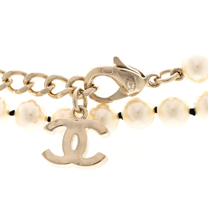 Chanel Pearl Crystal Lambskin CC Long Necklace Gold Black 5 of 6