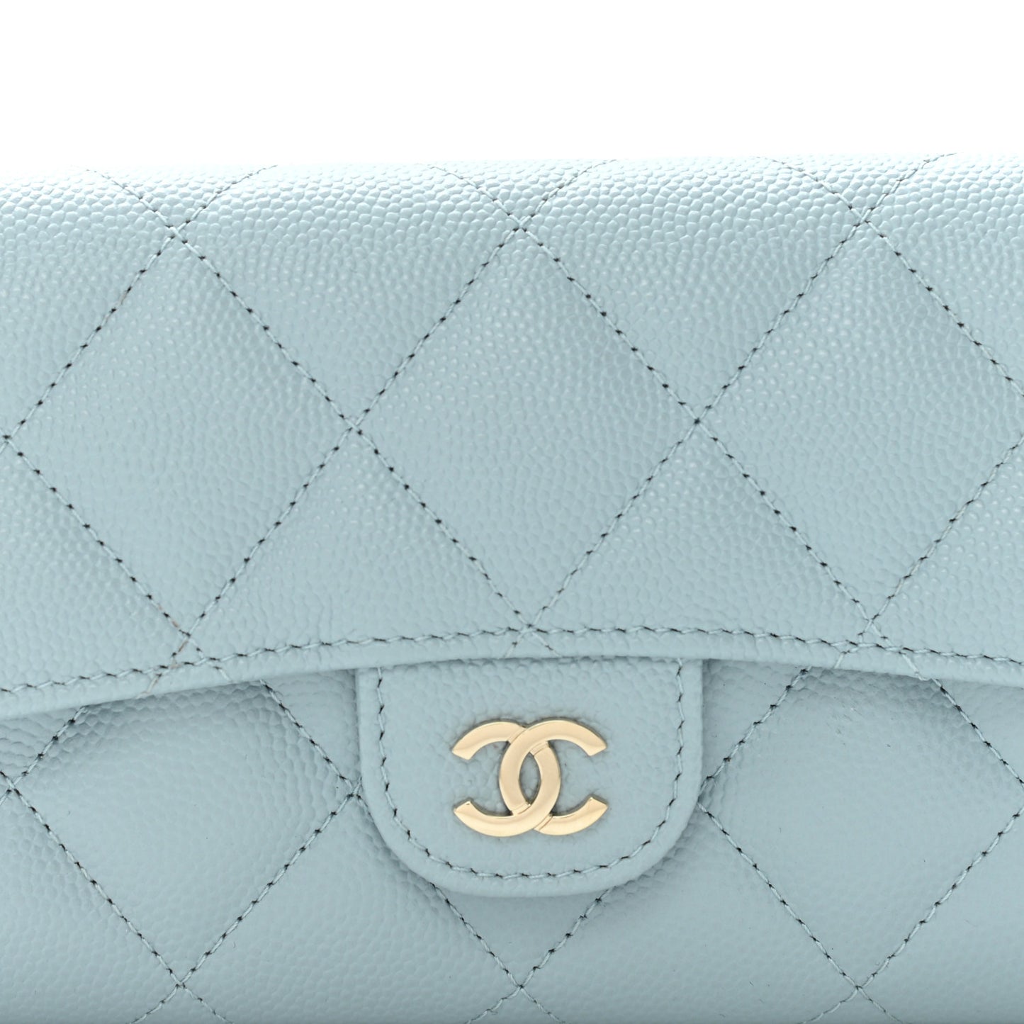 Caviar Quilted Medium Gusset Flap Wallet Light Blue