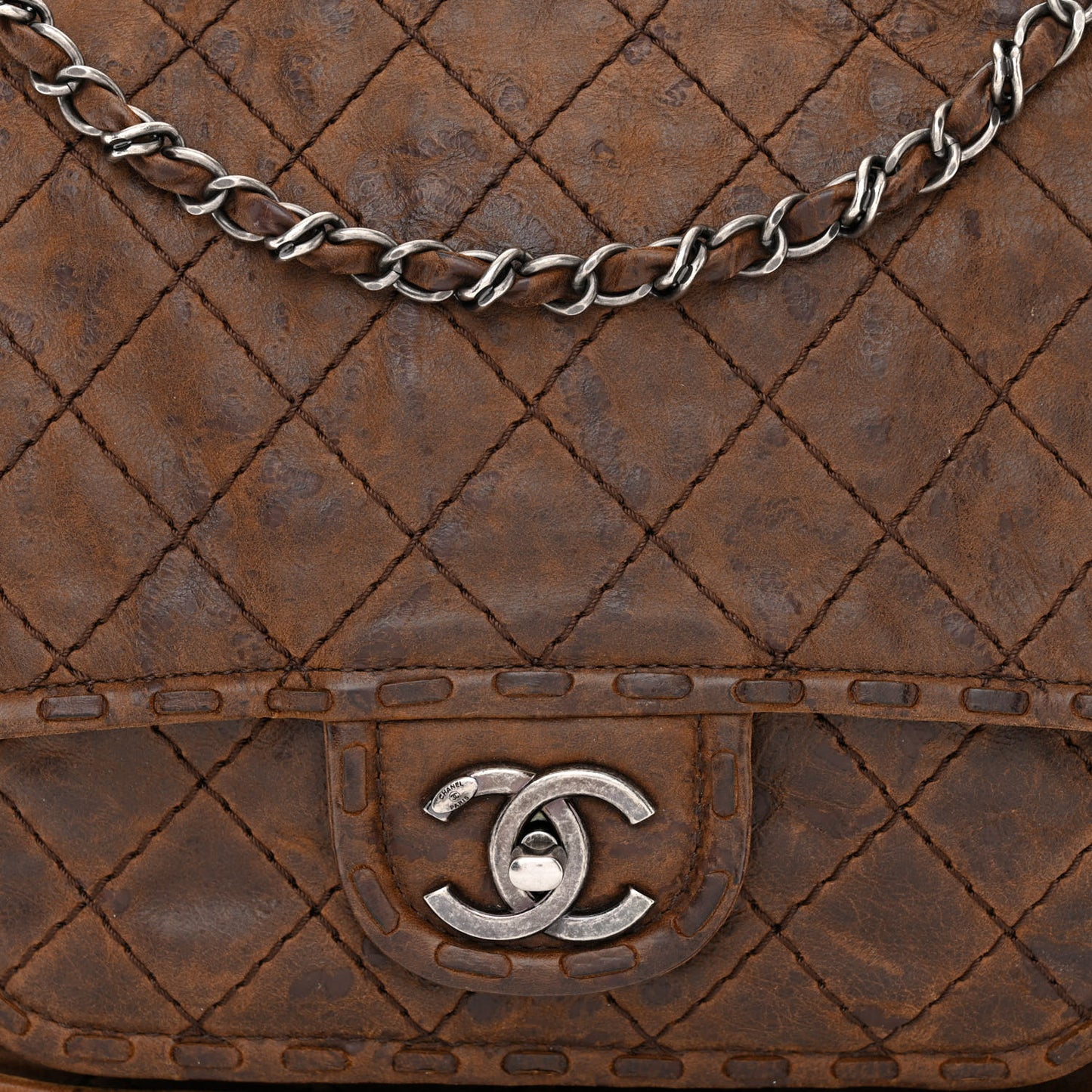 Aged Crumpled Calfskin Small Vintage Flap Brown