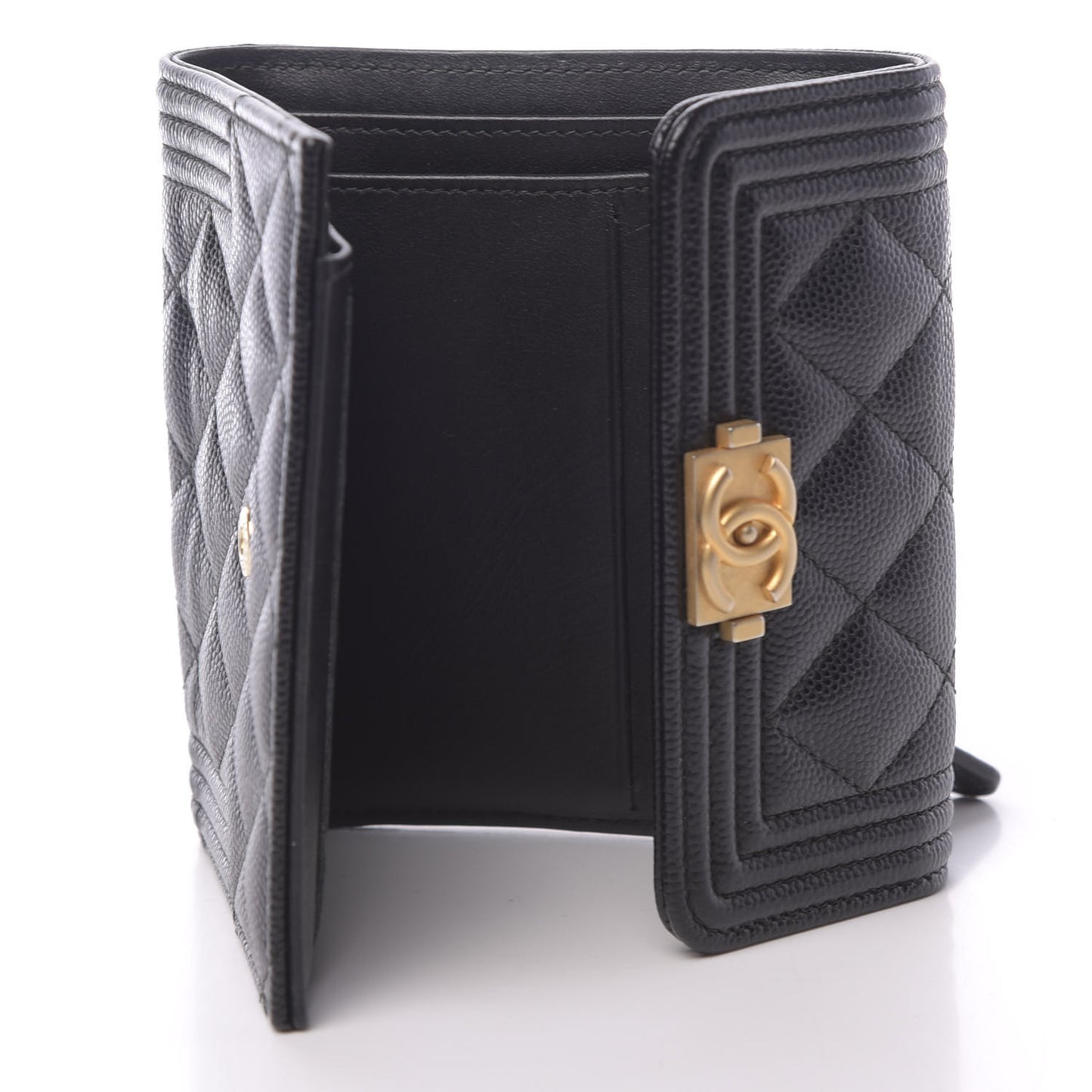 Caviar Quilted Compact Boy Wallet Black