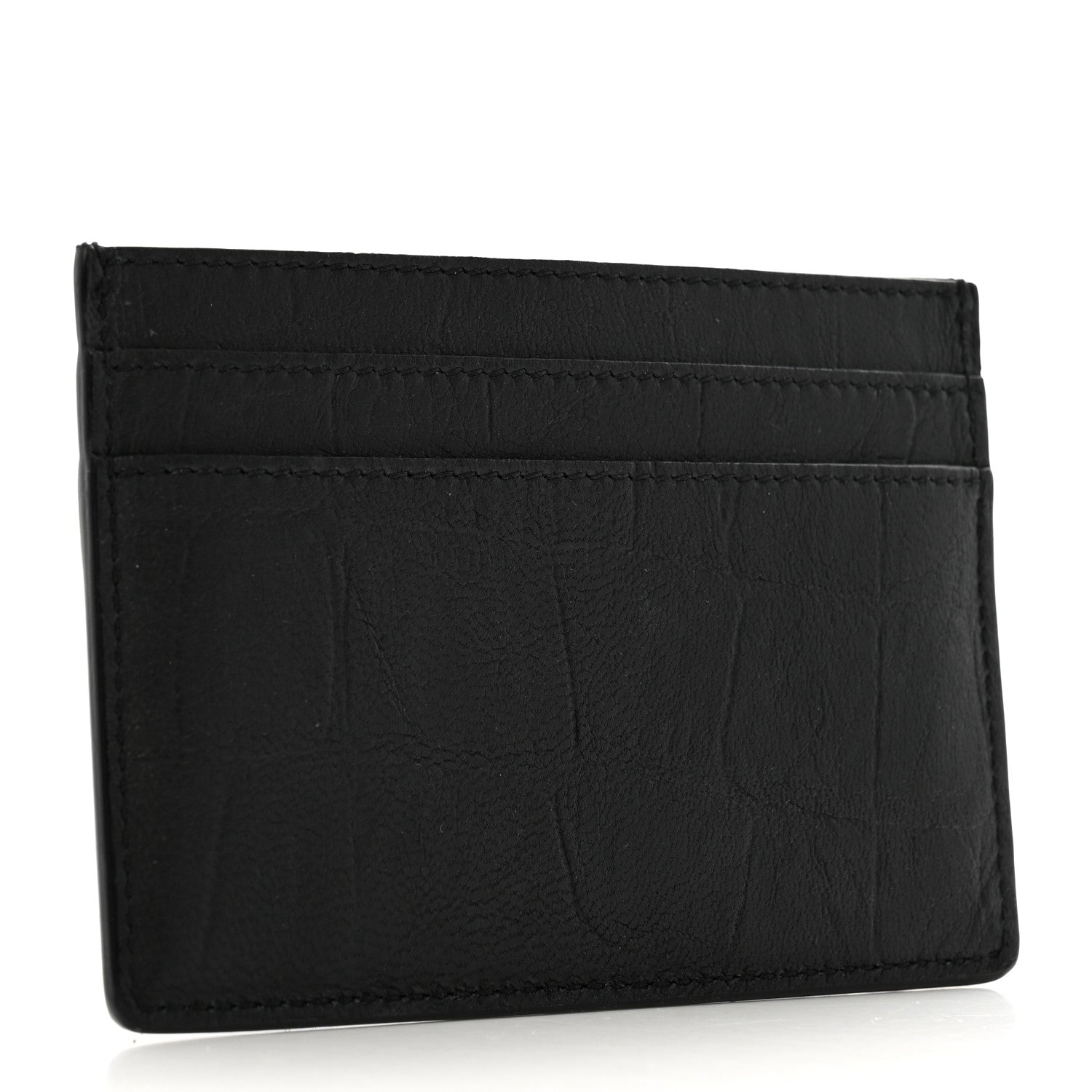Saint Laurent Calfskin Crocodile Embossed Monogram Credit Card Case Black 3 of 8