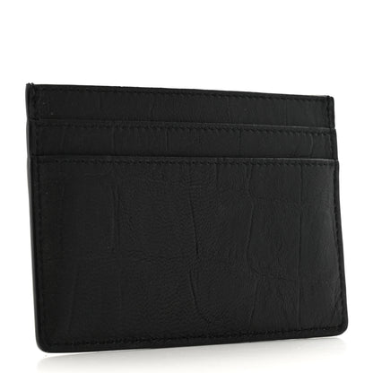 Saint Laurent Calfskin Crocodile Embossed Monogram Credit Card Case Black 3 of 8