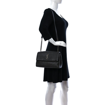 Saint Laurent Calfskin Crocodile Embossed Medium West Hollywood Monogram Fold-Over Grey 2 of 11