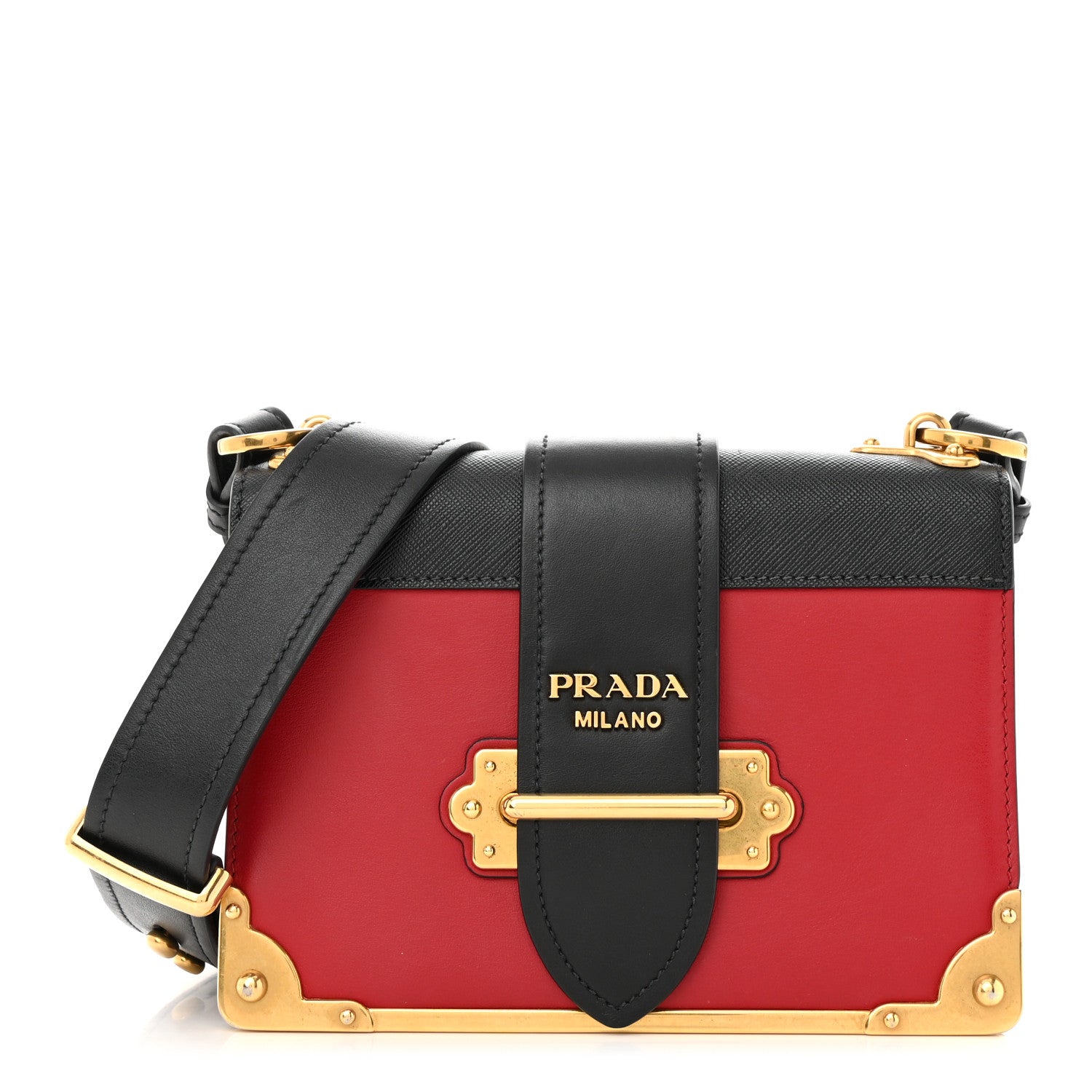 Prada City Calfskin Saffiano Cahier Bag Fuoco Black 1 of 9