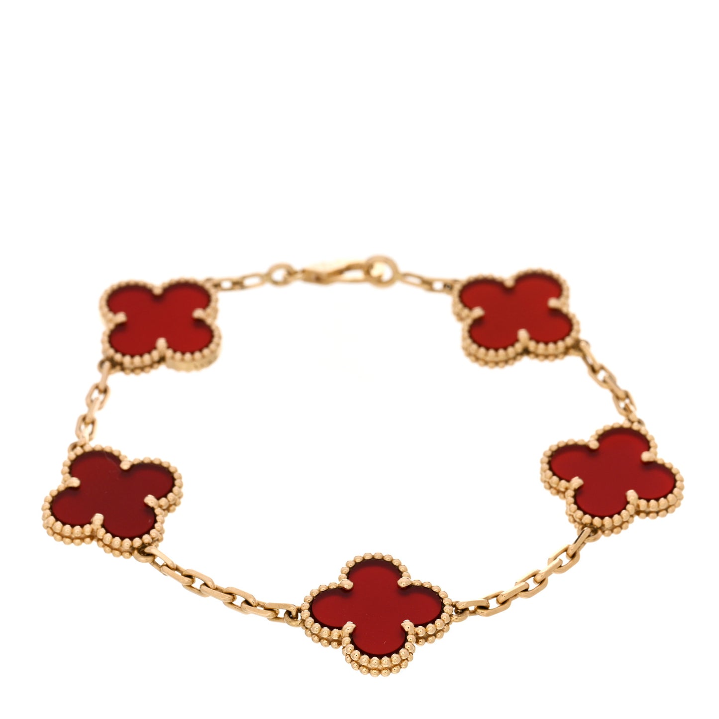 18K Yellow Gold Carnelian 5 Motifs Vintage Alhambra Bracelet