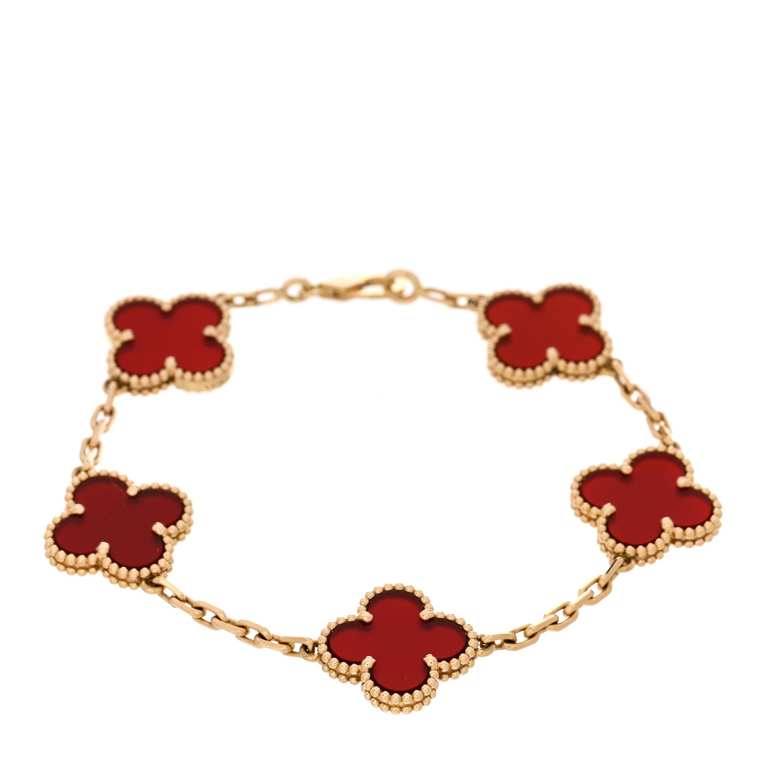 Van Cleef & Arpels 18K Yellow Gold Carnelian 5 Motifs Vintage Alhambra Bracelet 1 of 4