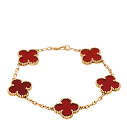 Van Cleef & Arpels 18K Yellow Gold Carnelian 5 Motifs Vintage Alhambra Bracelet 1 of 4