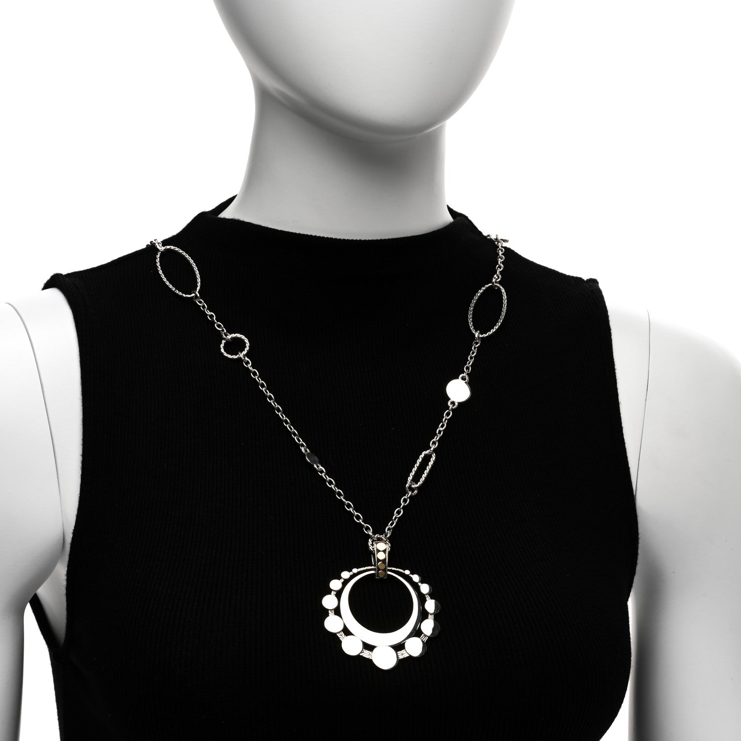John Hardy Sterling Silver 18K Yellow Gold Dot Open Circle Pendant Necklace 2 of 4