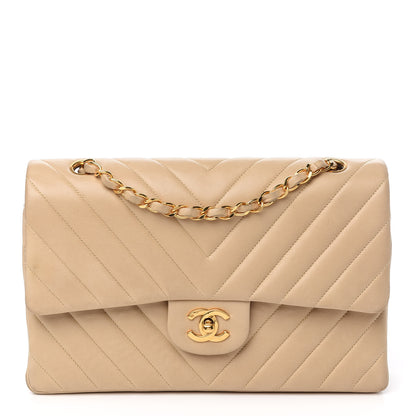Chanel Lambskin Chevron Quilted Medium Double Flap Beige 1 of 10