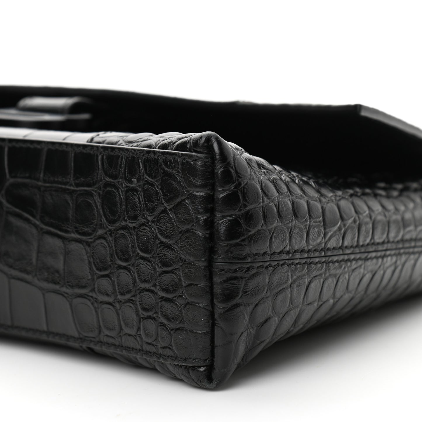 Extra Supple Calfskin Crocodile Embossed Monochrome XS Downtown Shoulder Bag Black