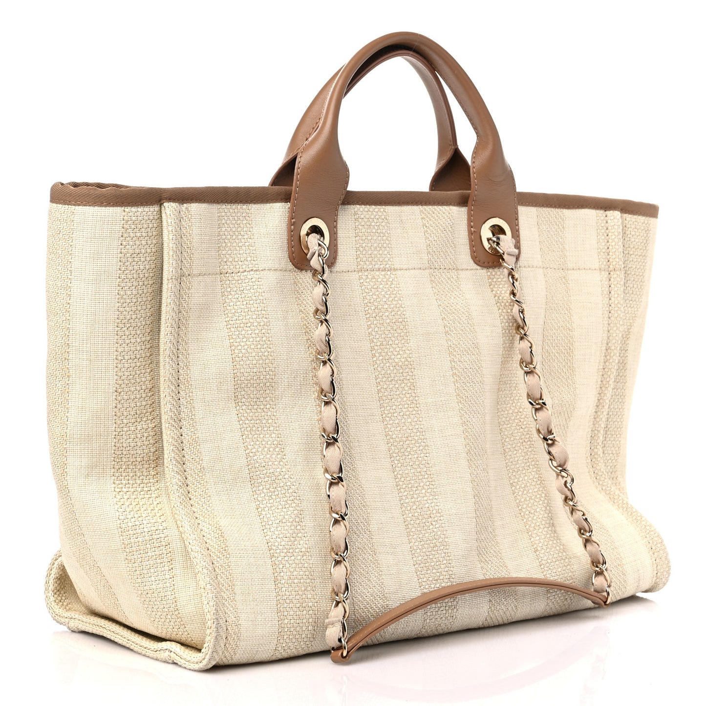 Mixed Fibers Striped Medium Deauville Tote Beige