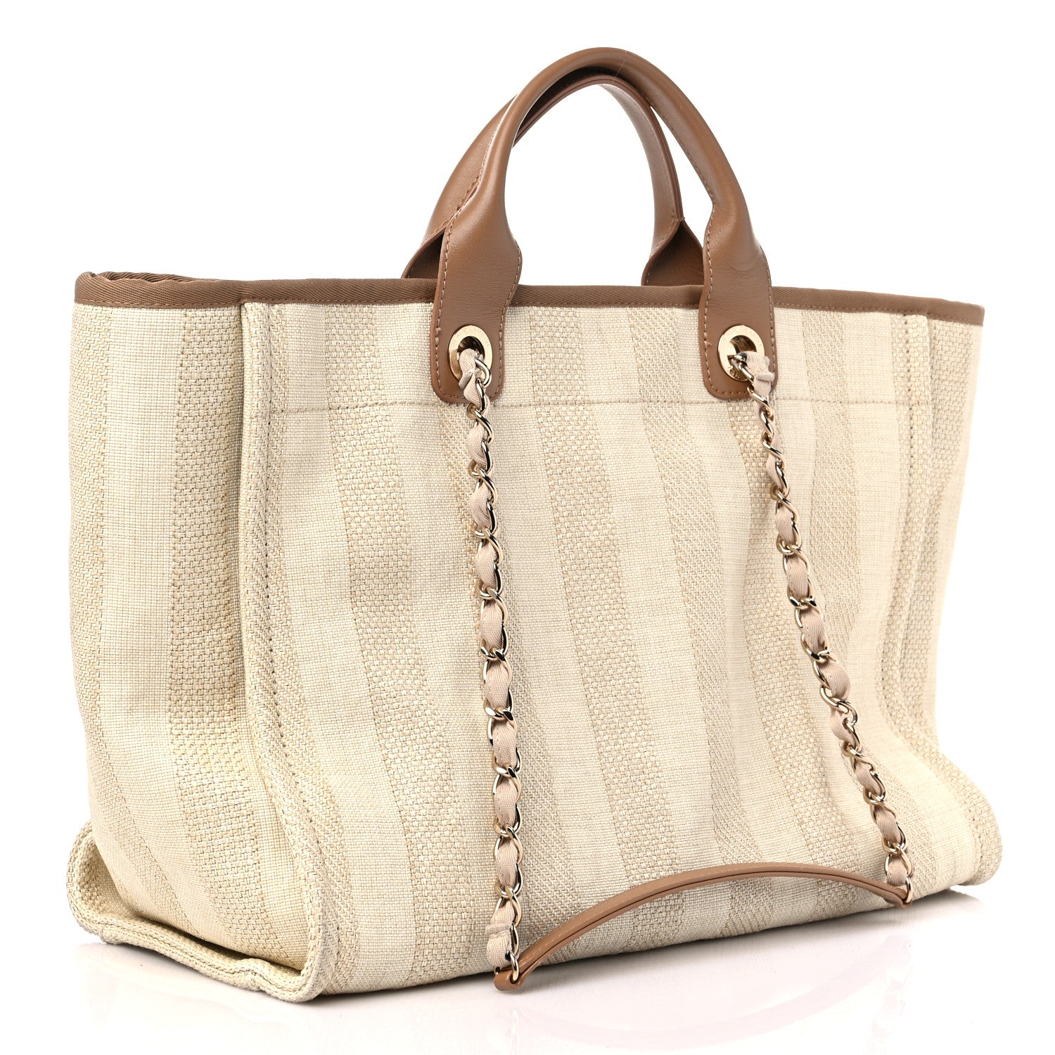 Chanel Mixed Fibers Striped Medium Deauville Tote Beige 3 of 16