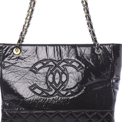 Chanel Shiny Aged Calfskin Quilted Large Shopping Bag Black 10 of 12