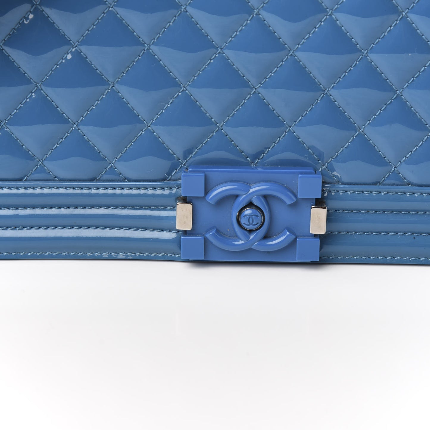 Patent Calfskin New Medium Plexiglass Boy Flap Blue