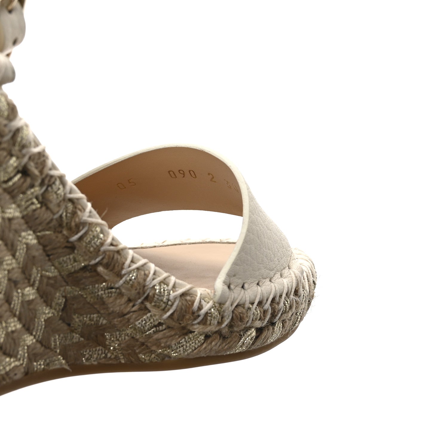 Valentino Garavani Grained Calfskin Rockstud Ankle Strap Espadrille 15/105mm Wedge Sandals 38 Light Ivory Natural 8 of 8