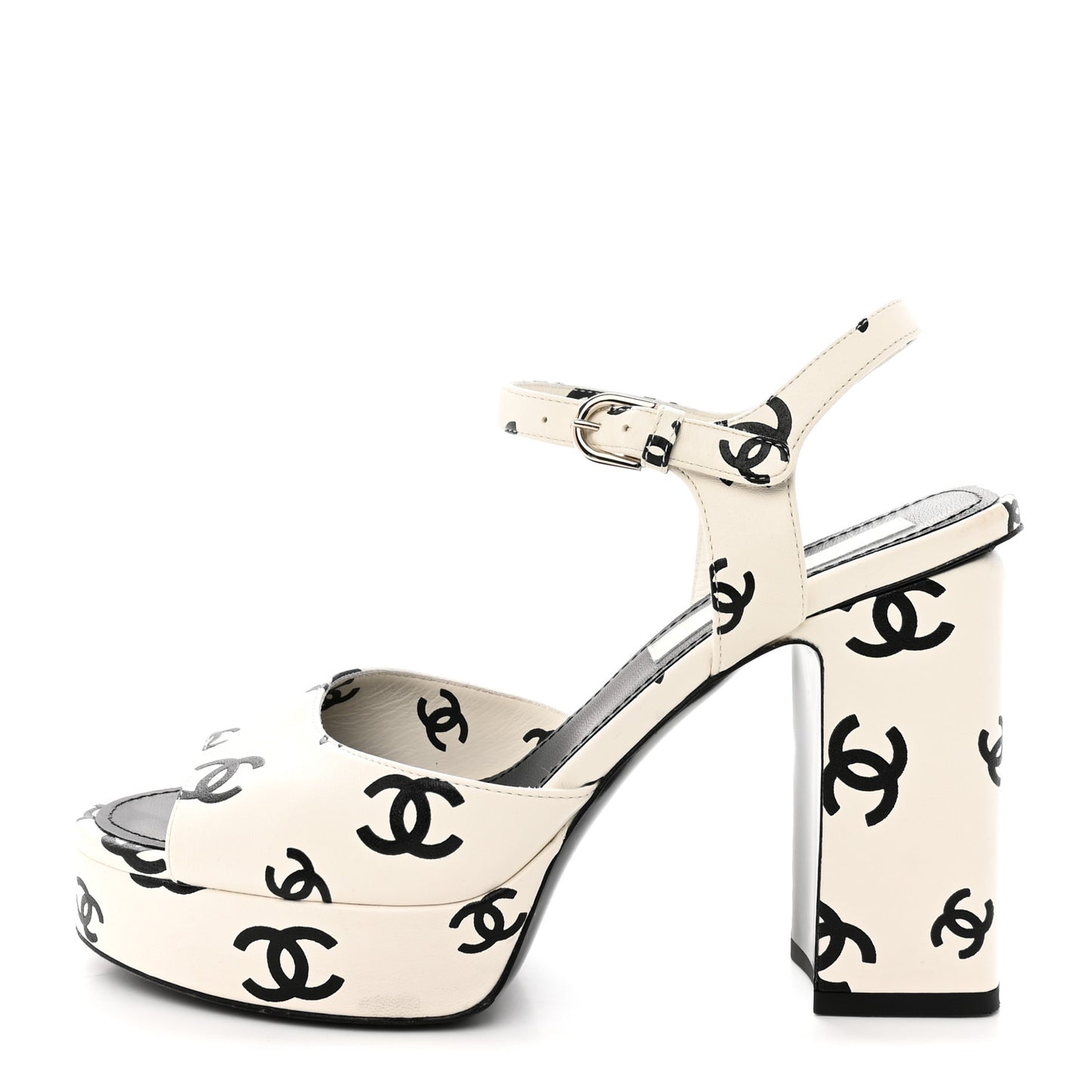 Printed Lambskin Coco Beach Platform Sandals 37 White Black