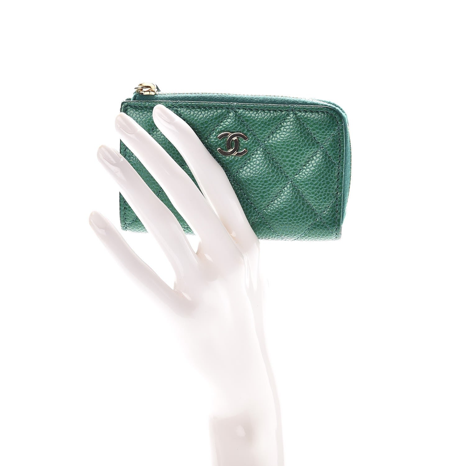 Chanel Metallic Caviar Quilted Key Holder Case Green 2 of 8