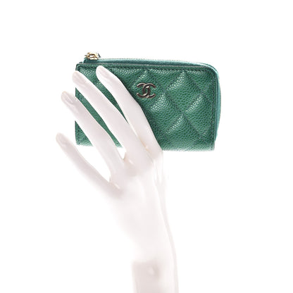 Chanel Metallic Caviar Quilted Key Holder Case Green 2 of 8