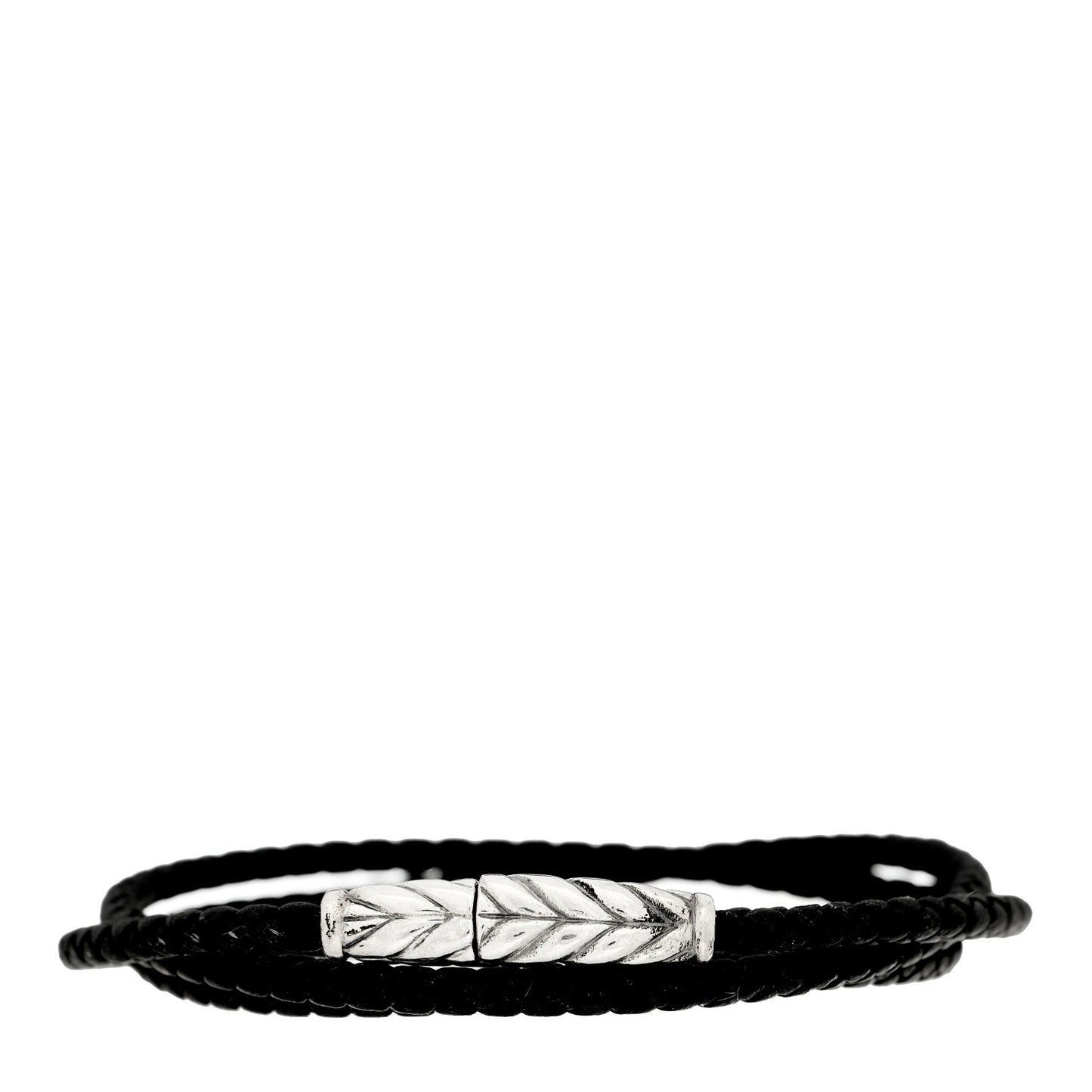 Sterling Silver Leather Mens Chevron Triple-Wrap Bracelet Black