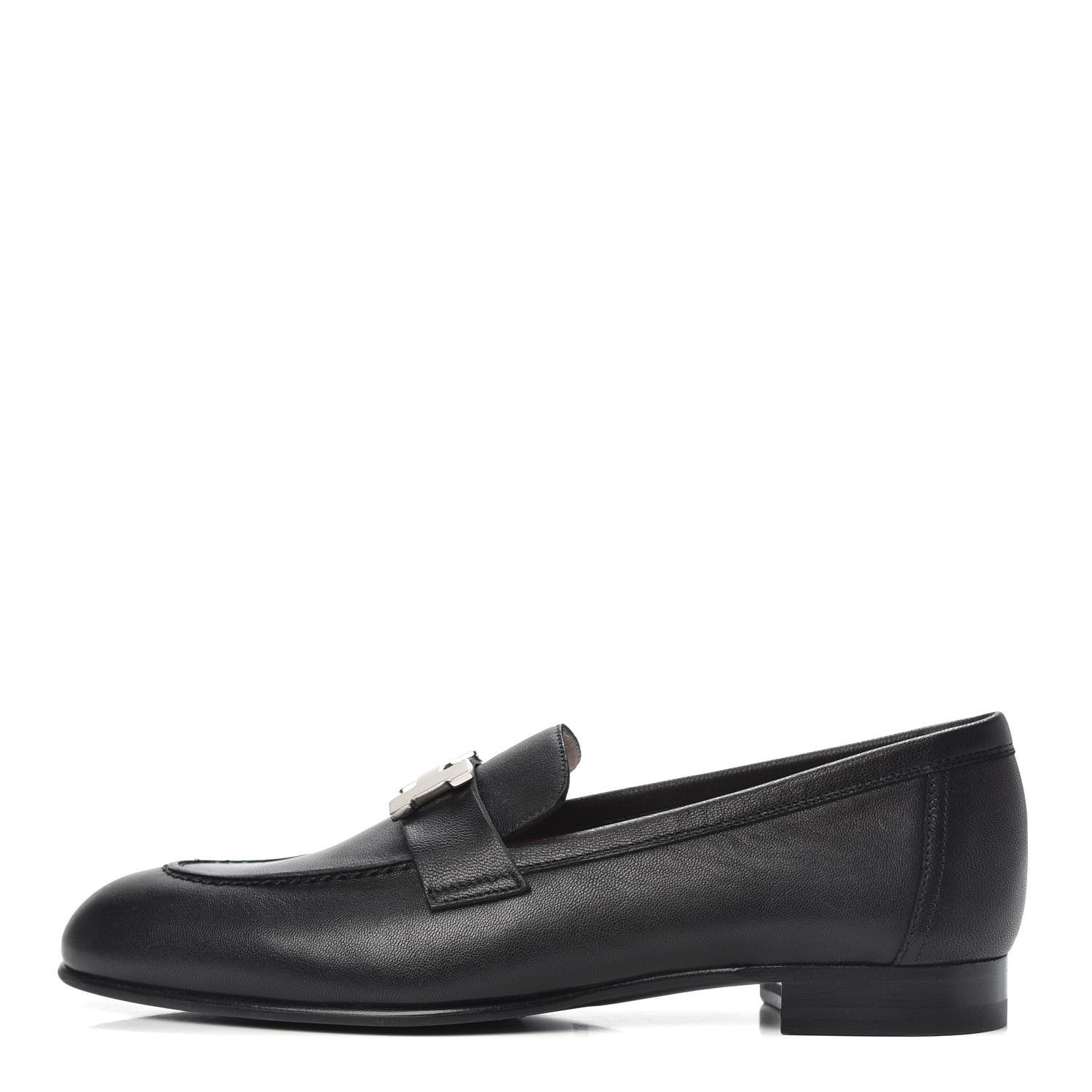 Hermes Goatskin Womens Paris Loafers Black 36.5 Black 1 of 9