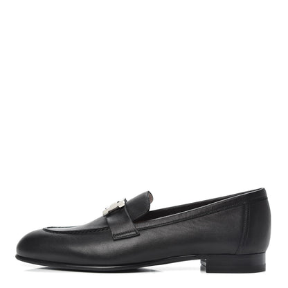 Hermes Goatskin Womens Paris Loafers Black 36.5 Black 1 of 9