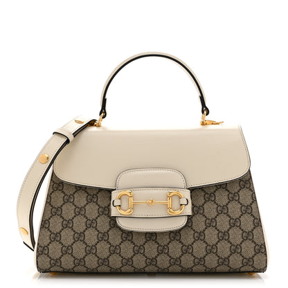 Gucci GG Supreme Monogram Calfskin Medium Horsebit 1955 Top Handle Bag Beige Ebony Mystic White 1 of 11