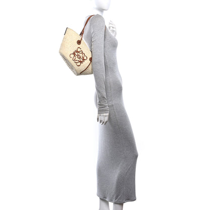 Loewe Calfskin Raffia Small Anagram Basket Tote Bag Natural Tan 2 of 9