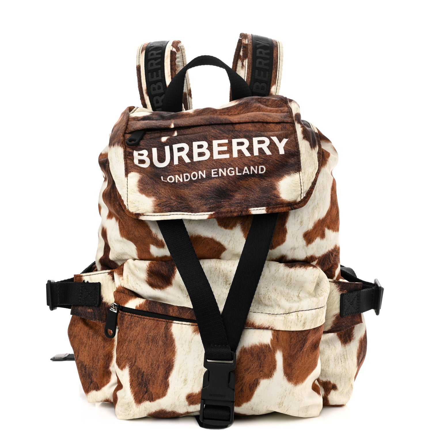 Burberry Nylon Cow Print Logo Print Backpack 1 of 8