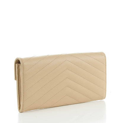 Saint Laurent Grain De Poudre Matelasse Chevron Monogram Flap Wallet Nude Powder 3 of 7