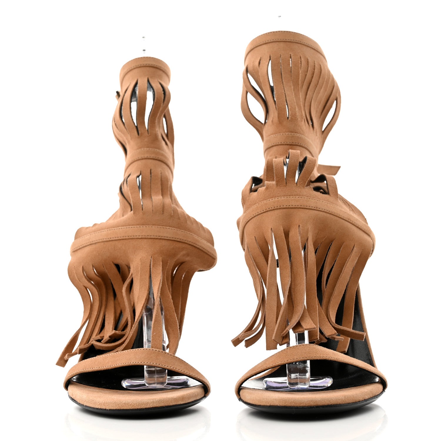 Gucci Suede Fringe Becky High Heel Sandals 37 Sand 2 of 7