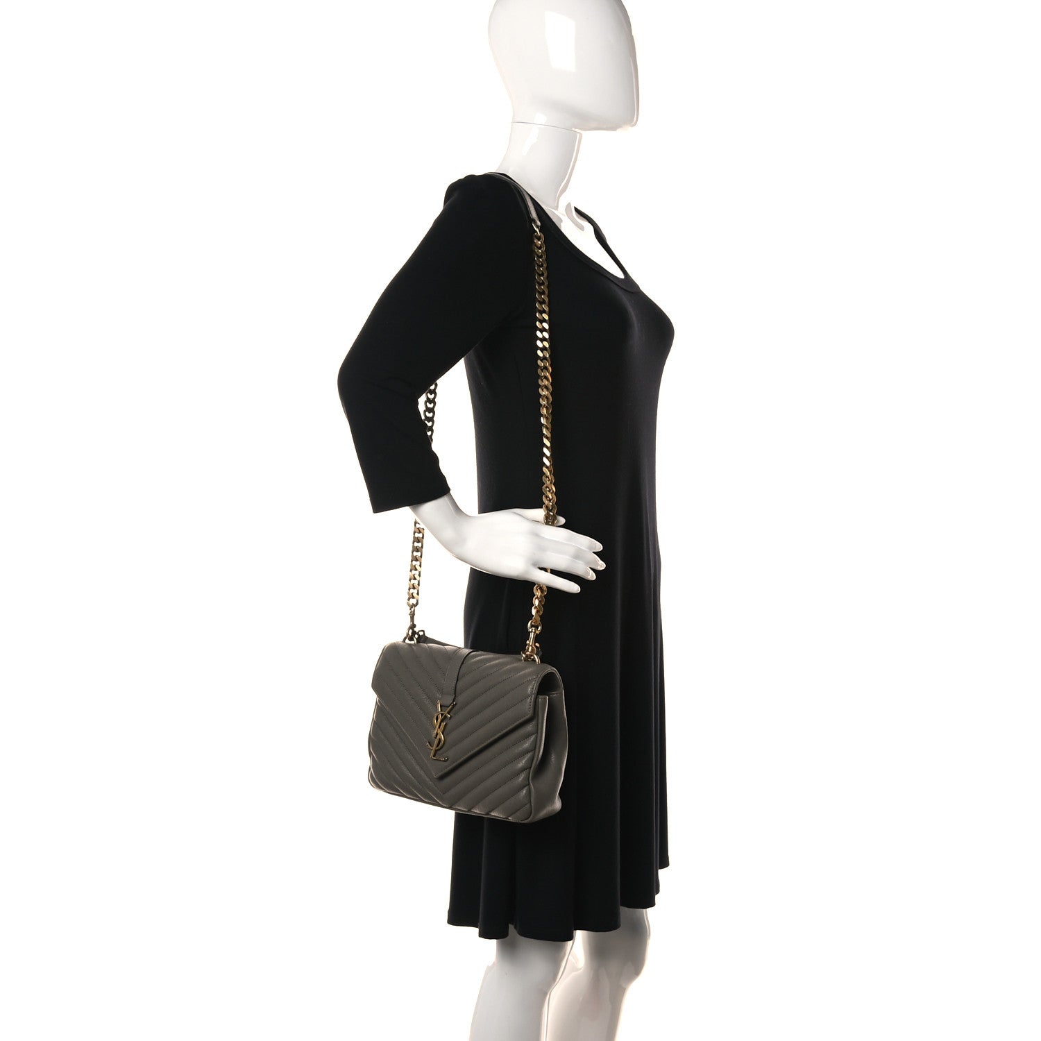 Saint Laurent Sheepskin Matelasse Chevron Monogram Medium College Bag Light Coal 2 of 11