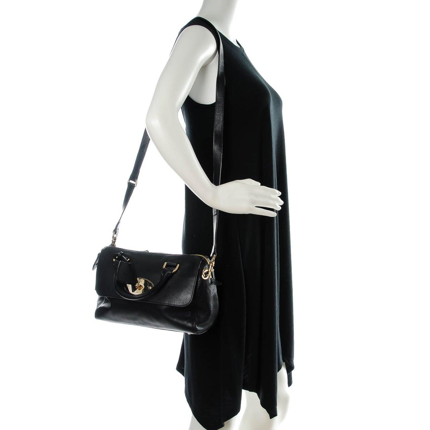 Glossy Goatskin Small Del Rey Satchel Black