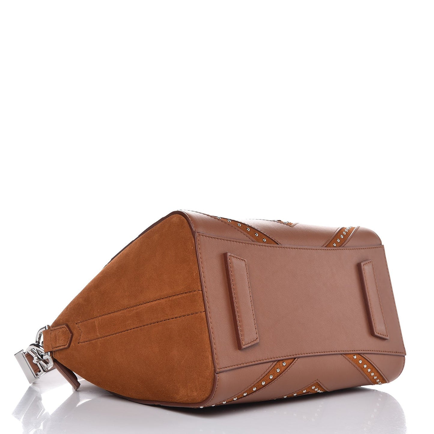 Calfskin Suede Small Studded Chevron Antigona Cognac