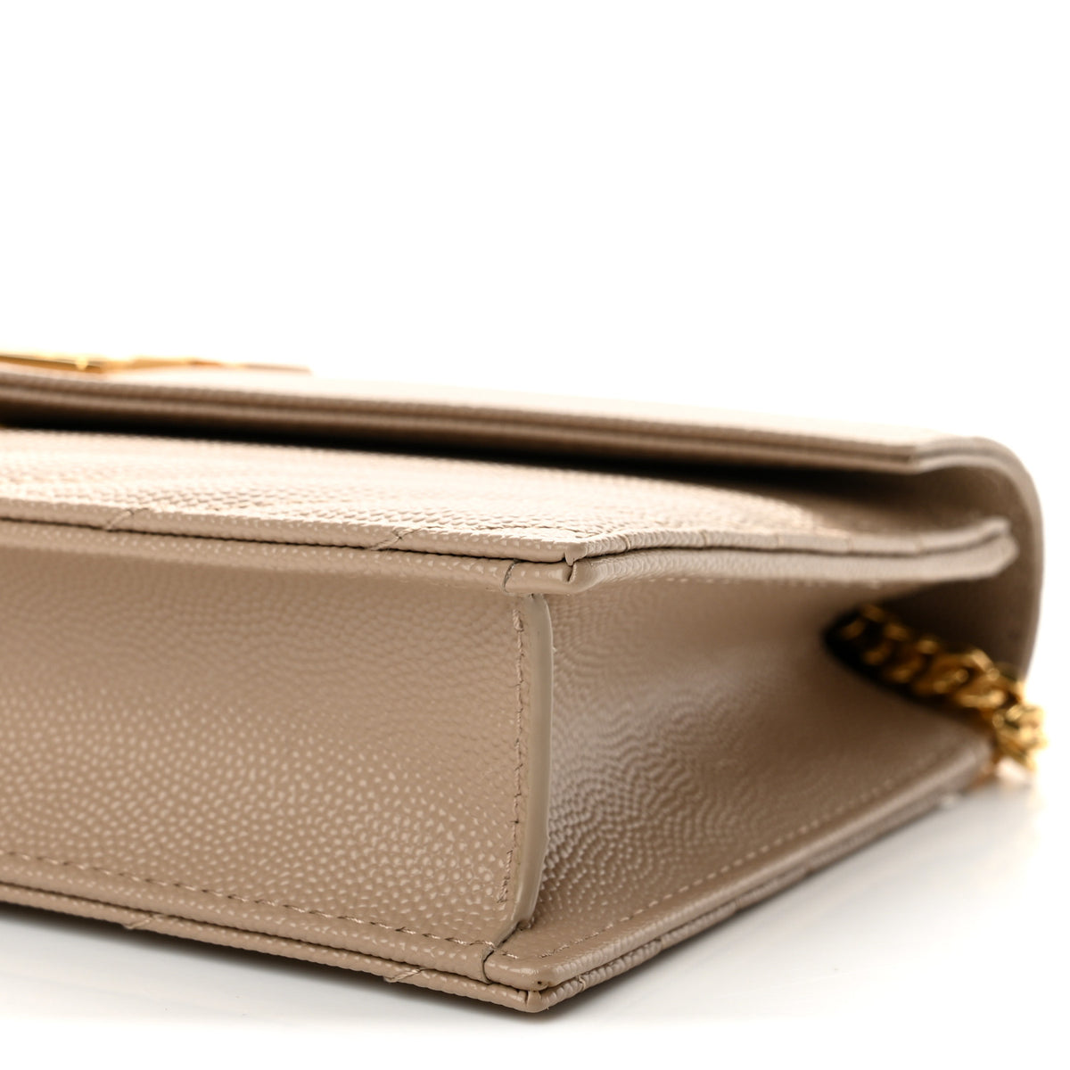 Saint Laurent Grain De Poudre Matelasse Chevron Monogram Envelope Chain Wallet Dark Beige 10 of 12