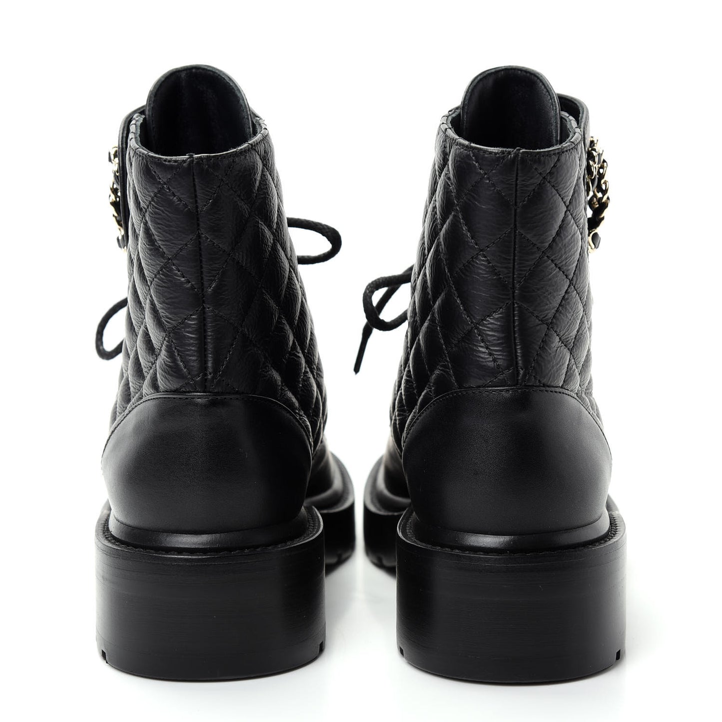 Shiny Goatskin Calfskin Quilted Lace Up Combat Boots 37 Black