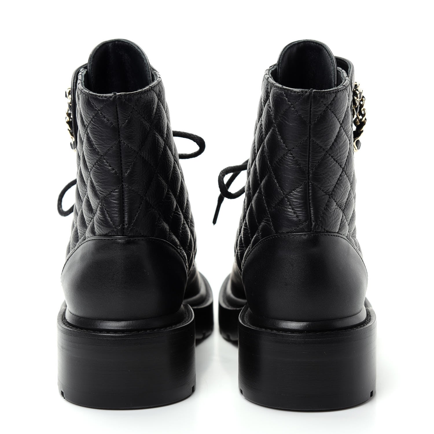 Chanel Shiny Goatskin Calfskin Quilted Lace Up Combat Boots 37 Black 7 of 11