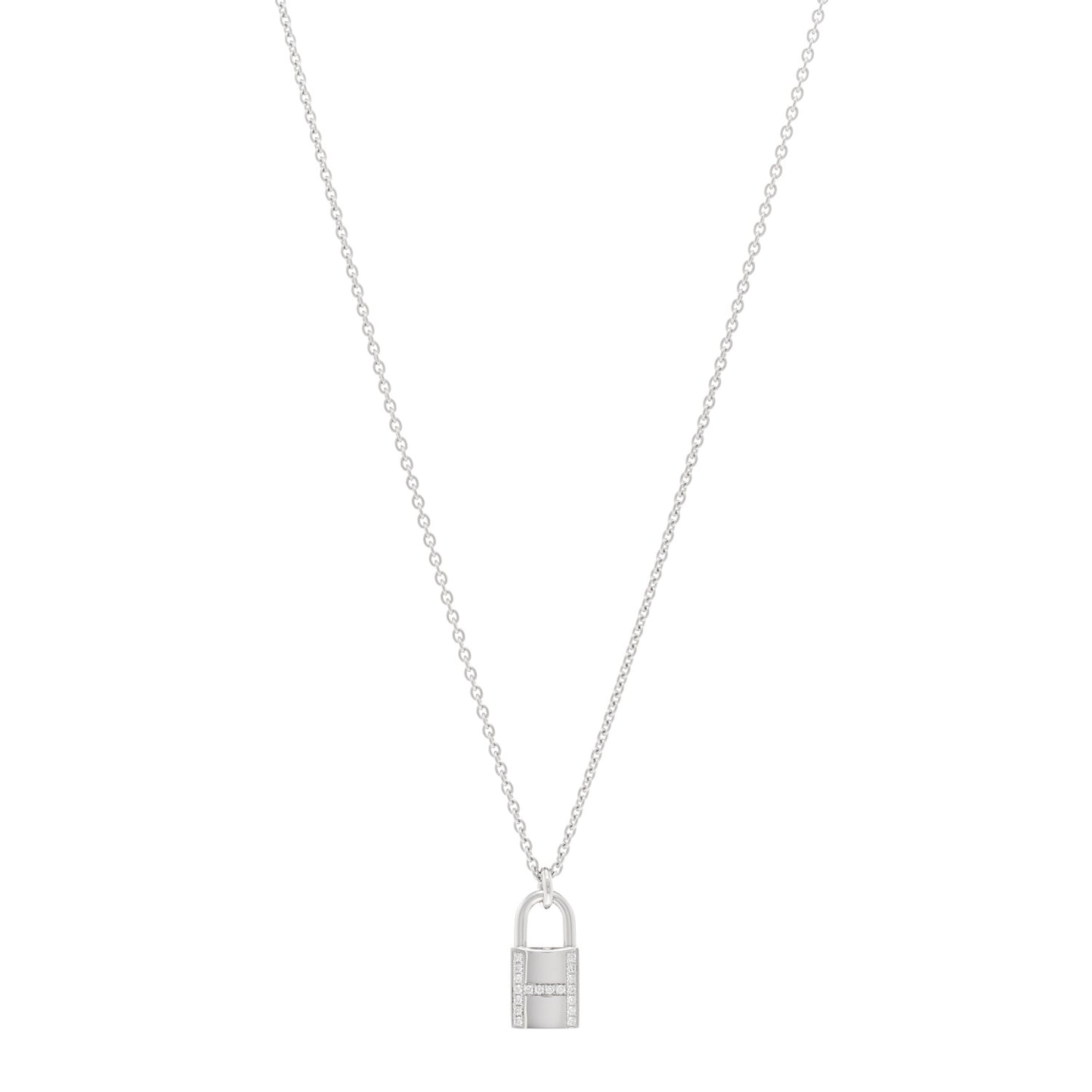 18K White Gold Diamond Amulettes Cadenas Pendant Necklace