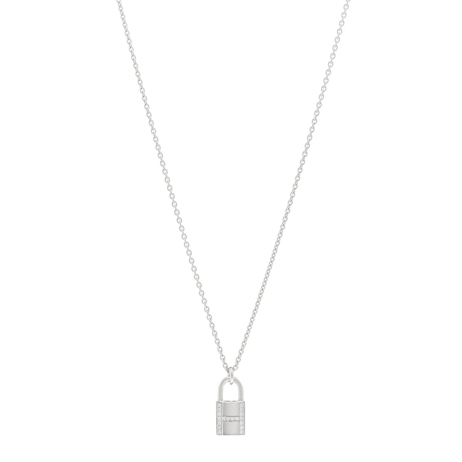 Hermes 18K White Gold Diamond Amulettes Cadenas Pendant Necklace 1 of 6