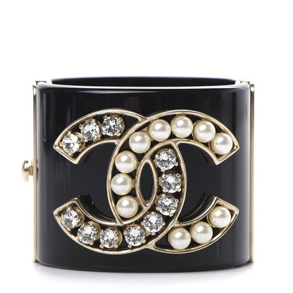 Chanel Resin Crystal Pearl CC Cuff Black 1 of 4