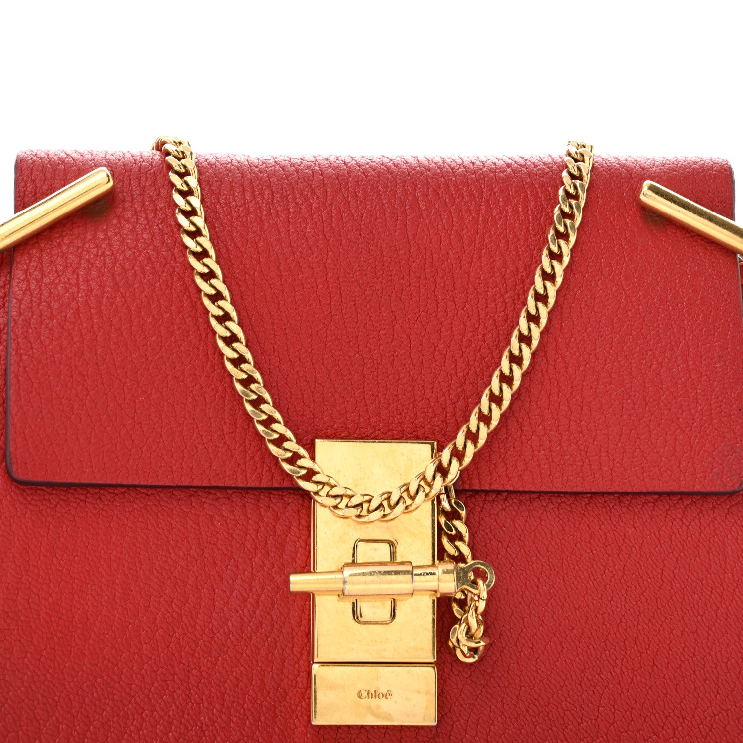 Chloe Grained Lambskin Mini Drew Shoulder Bag Plaid Red 8 of 13