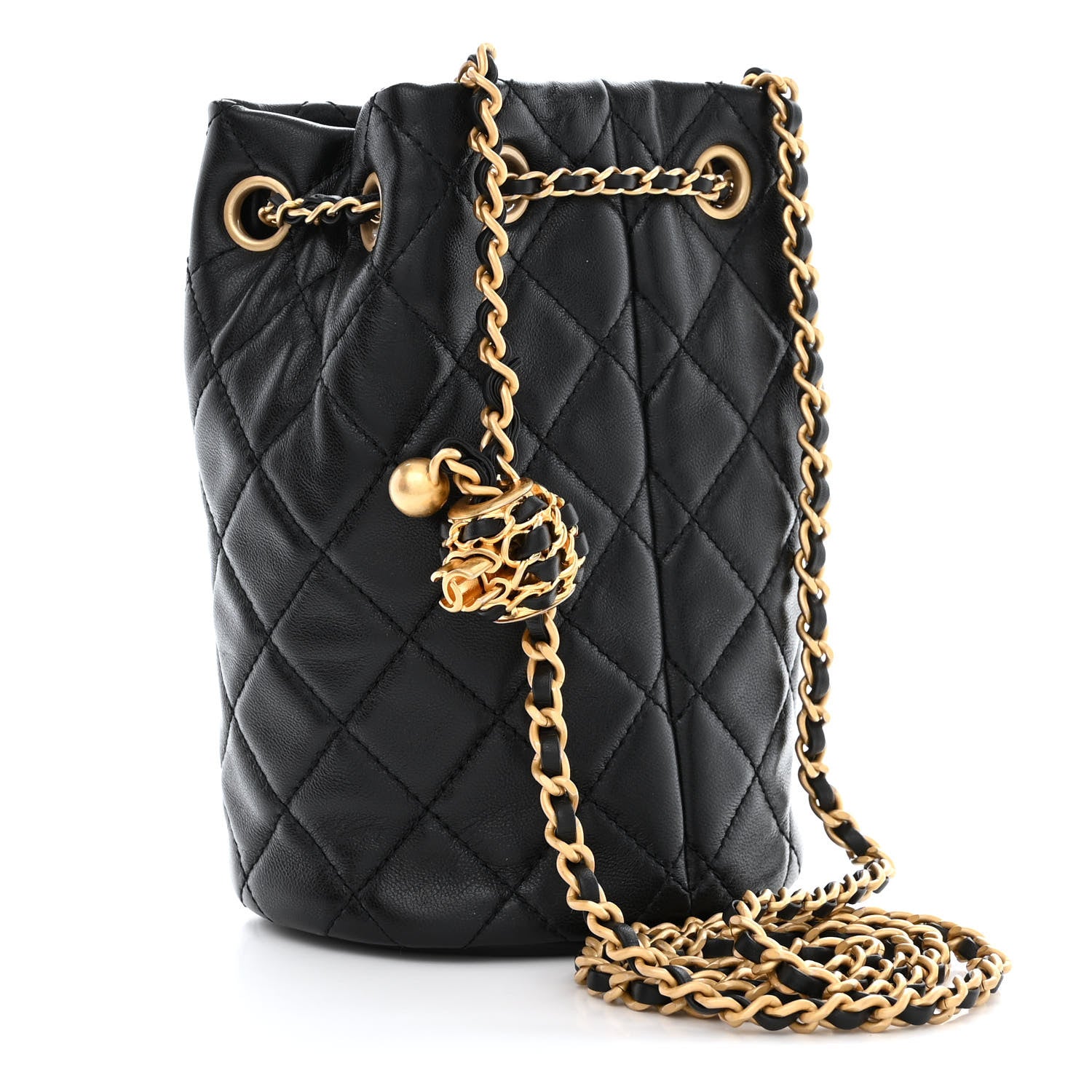 Chanel Lambskin Quilted Pearl Crush Drawstring Bag Black 3 of 11
