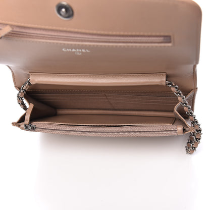 Chanel Caviar Chevron Quilted Boy Wallet On Chain WOC Dark Beige 5 of 10