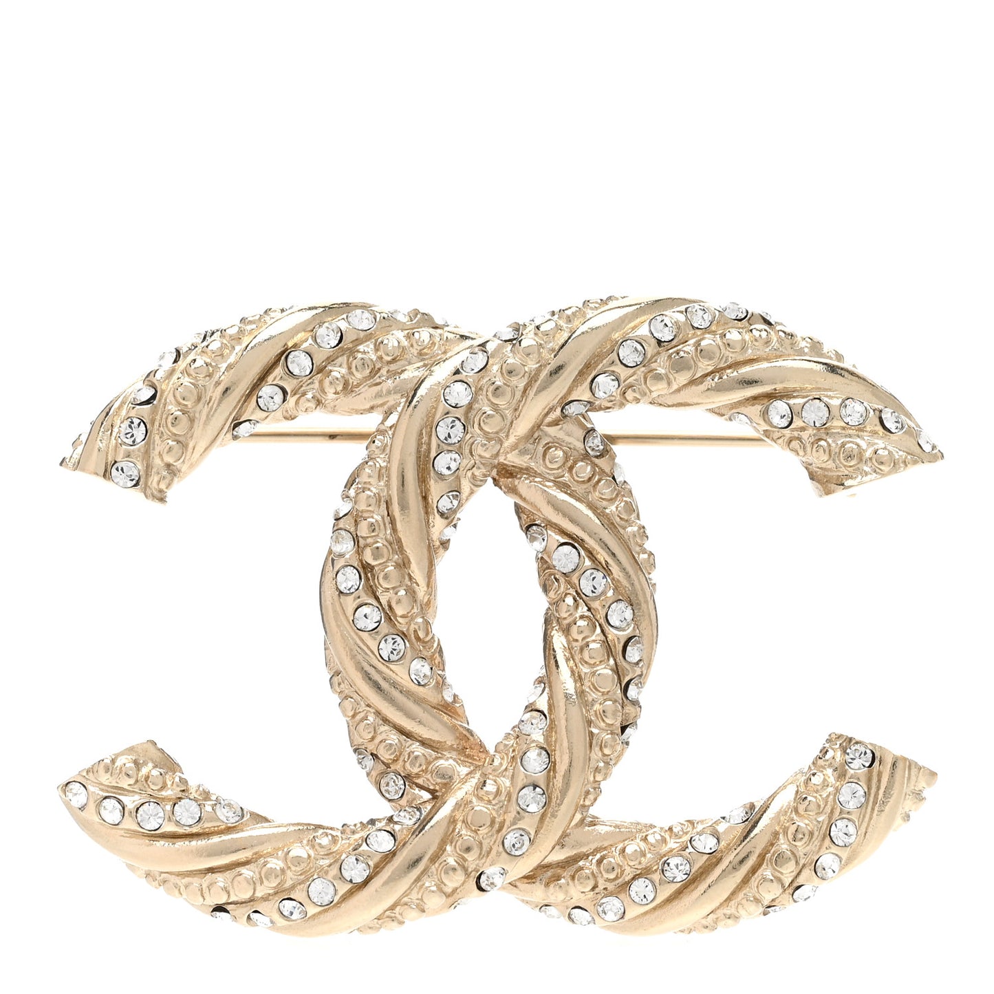 Crystal Twisted CC Brooch Light Gold