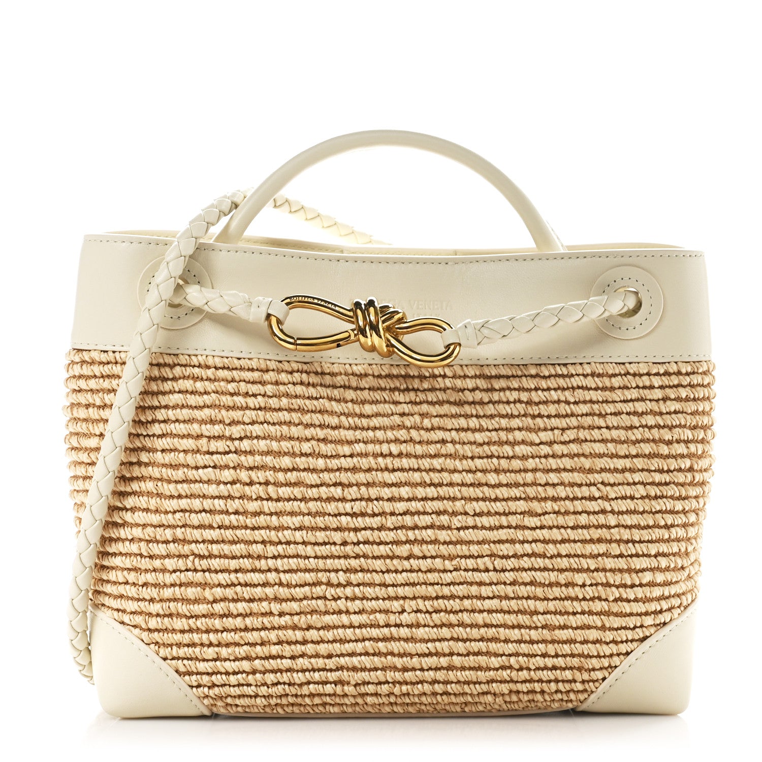 Bottega Veneta Raffia Calfskin Small Andiamo Shoulder Bag Sea Salt Natural 1 of 9