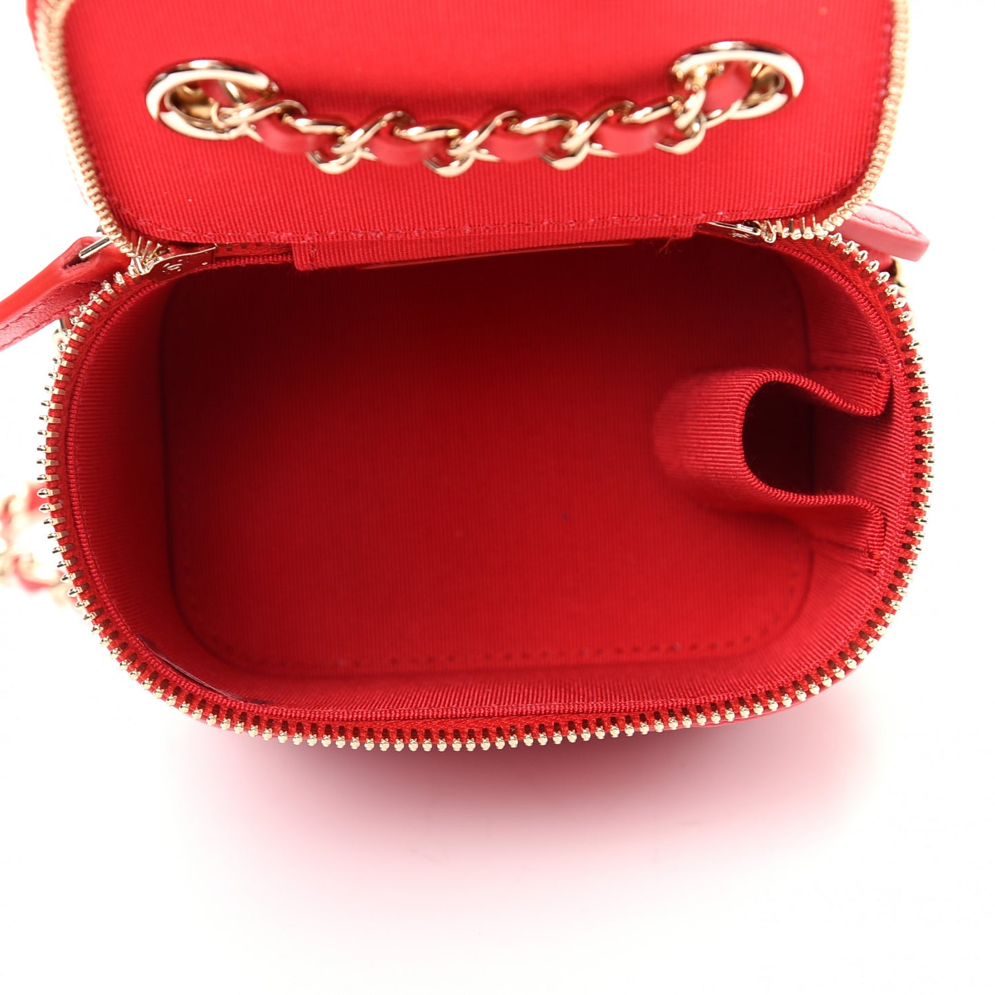Lambskin Camellia Embossed Mini Vanity Case With Chain Red
