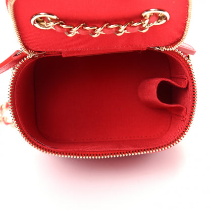 Chanel Lambskin Camellia Embossed Mini Vanity Case With Chain Red 5 of 10
